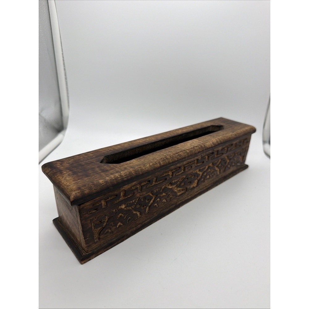 Wood Coffin Incense Stick Burner Holder Box Hand Carved Accents With Drawer
